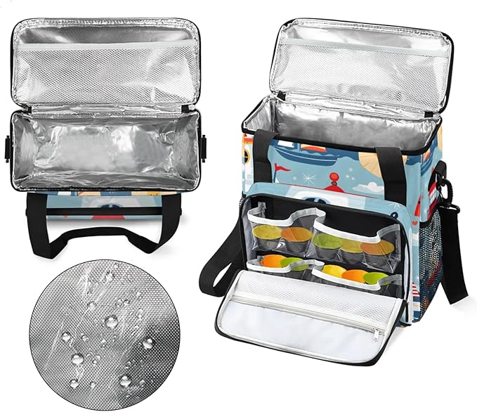 Cartoon Ship Lighthouse Coffee Maker Travel Bag for Keurig K-Mini/K-Mini Plus Insulated Waterproof Tote with Pockets Portable Single-Serve Brewer Case