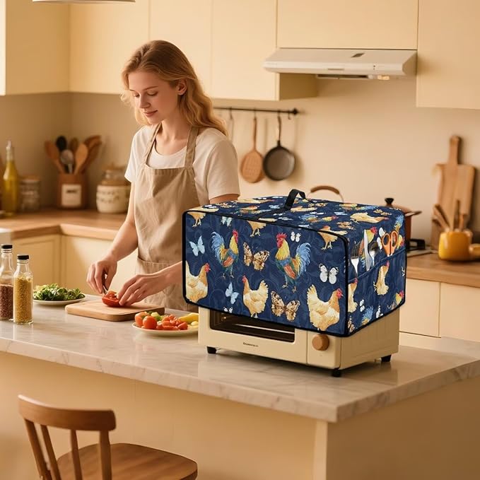 Doojoayie Rooster &amp Cock Toaster Cover 8 Slice Bread Machine Cover Small Kitchen Appliance Protector Modern Kitchen Decoration Gift for People Who Loves to Cook