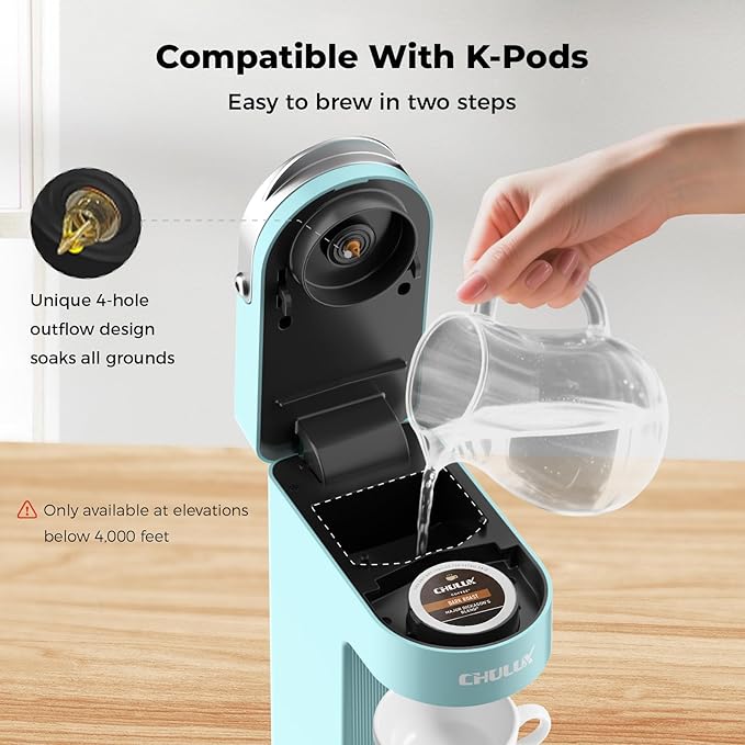 CHULUX Slim Single Serve Coffee Maker Lightweight K-pod Coffee Machine for Travel &amp Home Cyan