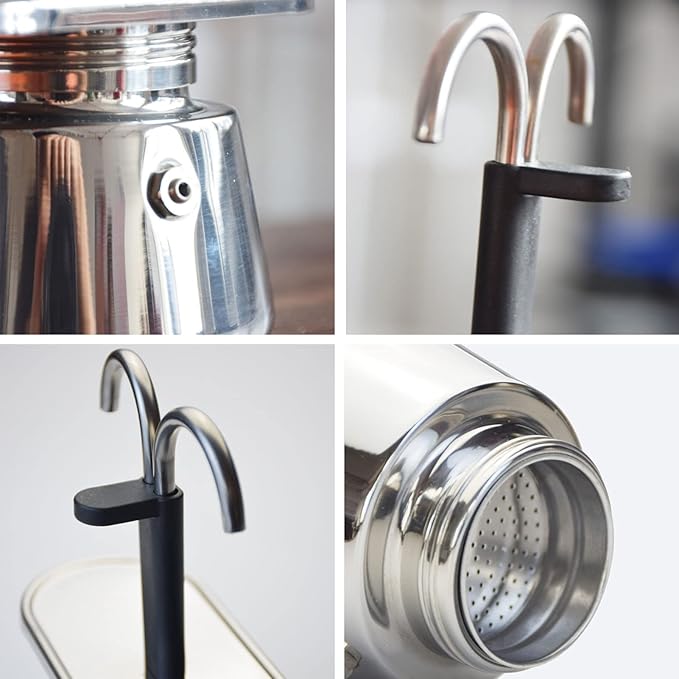 GOWENIC 2 Cup Stovetop Espresso Maker Pot Classic Italian Coffee Maker Espresso Maker Stovetop 100ML Double Stainless Steel DIY Conduit Coffee Pot