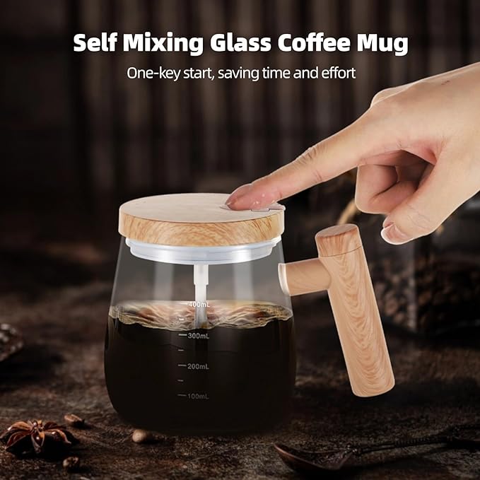 2-Pack Electric Mixing Mugs with Lid and Handle Self Stirring 400 Ml Glass Cups Rechargeable Blender for Milk Coffee and Juice