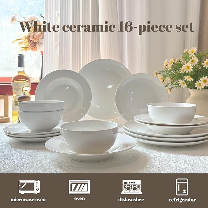 Anveena 16 Piece Dinnerware Set for 4 Plates and Bowls Set.For Family Dinner&amp Kitchen Use Microwave &amp Dishwasher Safe
