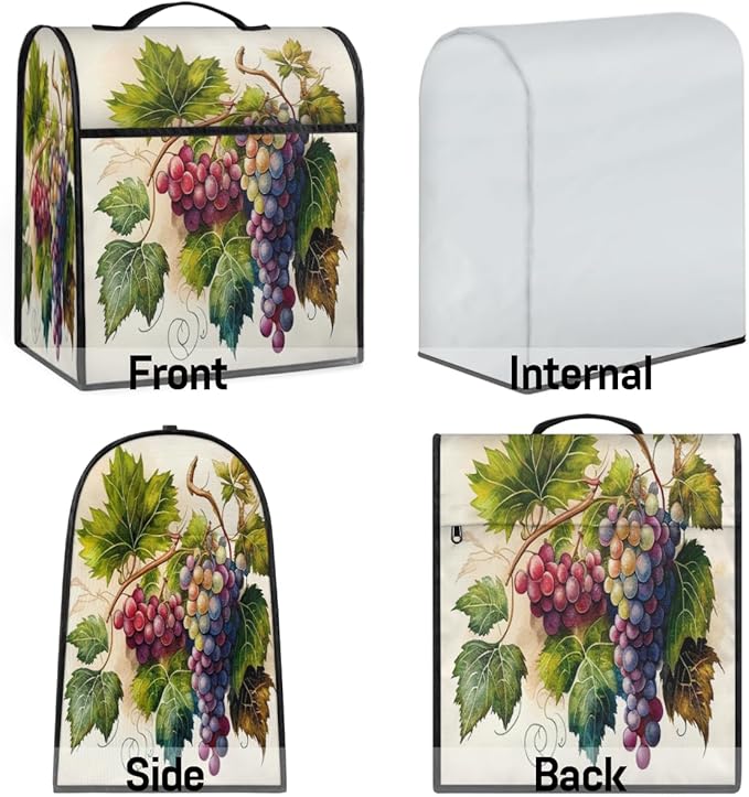 Kitchen Aid Mixer Cover Painting Fruit Grape Stand Mixer Cover Compatible with 6-8 Quarts Stand Mixers Dust Covers with Zipper Pocket Foldable Washable Kitchen Aid Organizer Bag