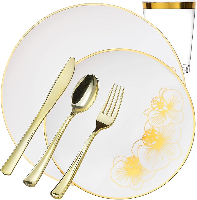 Nicole Fantini's Elegant Orchard Collection Party Dinner Sets: Economical Stylish Navy White &amp Gold Party Serving for 50 Person: Pieces