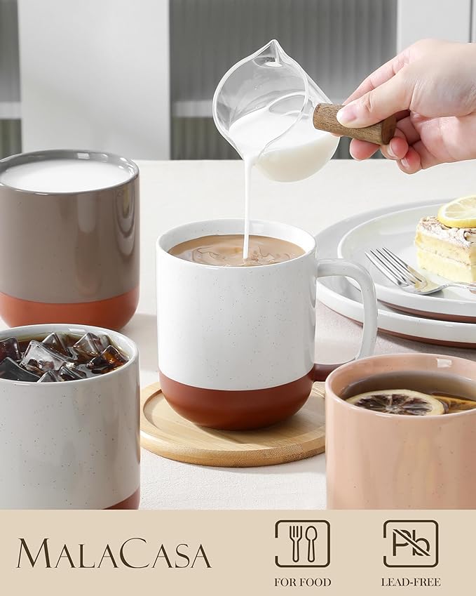 MALACASA Ceramic Coffee Mugs Set of 4 16oz Coffee Cups Modern Farmhouse Mugs for Coffee Latte Tea Hot Chocolate Cappuccino Milk Microwave &amp Dishwasher Safe Multicolor Series TARA