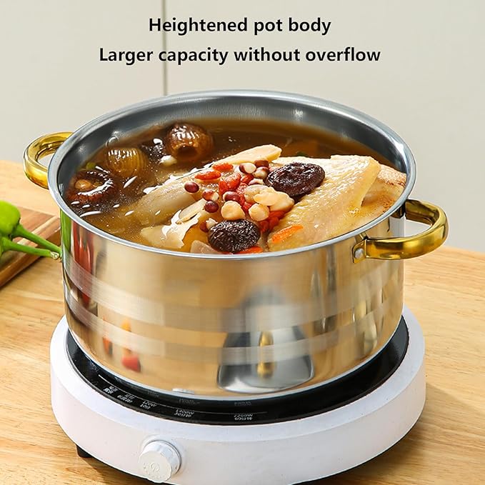 10-Piece Kitchen Pot and Pan Set Non Stick Stainless Steel Cookware Set Kitchen Aid Classic Cooking Set with Lids Soup Pot Compatible with All Cooktops(Gas Electric &amp Induction)Gold