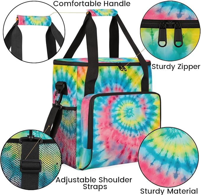 Tie Dyeing Coffee Maker Carrying Bag Yellow Pink Travel Storage Bag Compatible with K-Mini or K-Mini Plus Single Serve Coffee Brewer Carrying Case with Multiple Pockets &amp Shoulder Strap