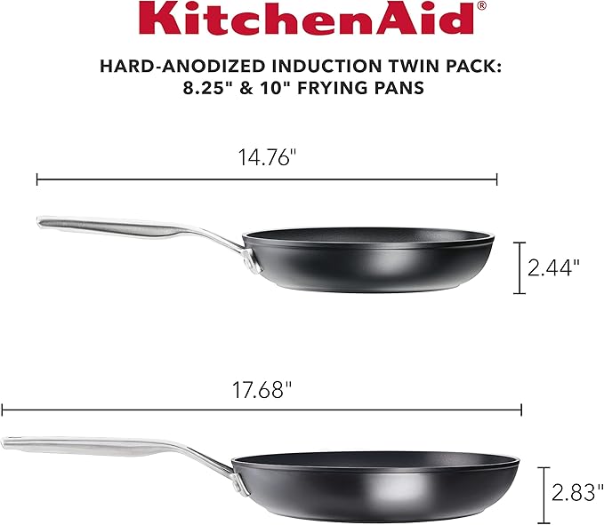 KitchenAid Hard Anodized Induction Nonstick Frying Pan Set/Skillets 8.25 Inch and 10 Inch - Matte Black