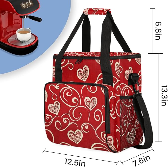 Red Coffee Maker Travel Bag Heart Insulated Grocery Bag Travel Picnic Leakproof Cooler Bags With Shoulder Strap