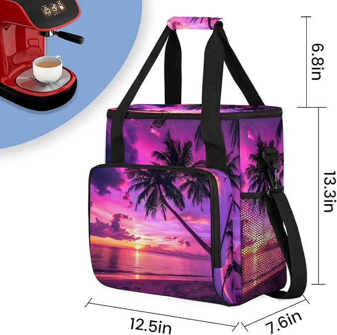 Palm Tropical Beach Tree Travel Coffee Maker Carrying Bag Large Organizer Storage Tote Bag Insulated Reusable Cooler Grocery Bags