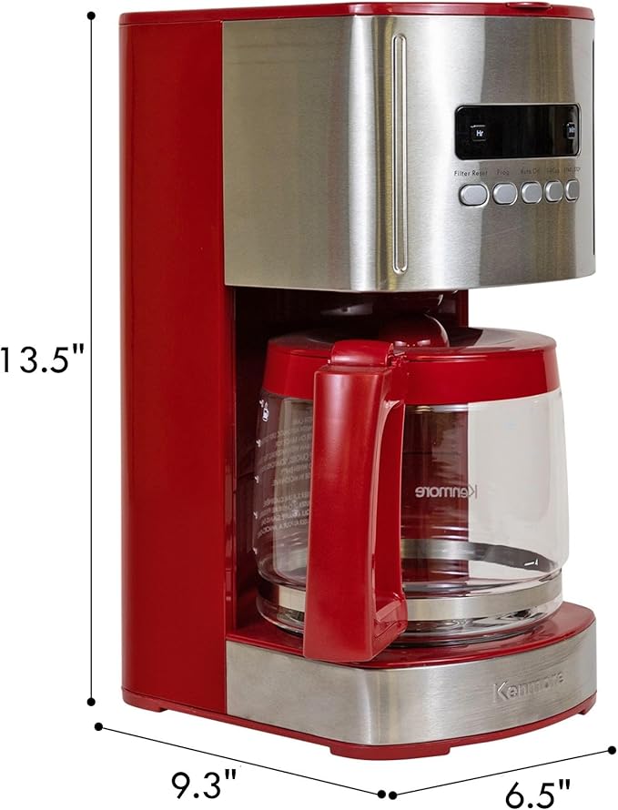 Kenmore Drip Coffee Maker - Programmable Cafe Machine With Glass Pot Regular &amp Bold Brew Auto Shut Off Large Water Reservoir Reusable Filter Kitchen Appliances For Cafeteria Barista 12 Cup Re