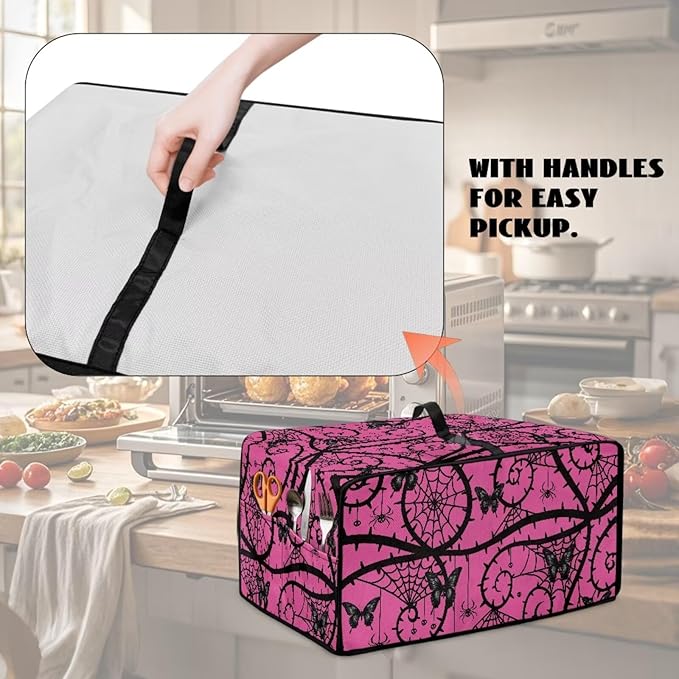 Gothic Butterfly Print Toaster Oven Cover Stain Resistant Dustproof Bread Maker Cover Compatible with Air Fryer Toaster Smart Oven 18.5 x 14.5 x 9 Pink