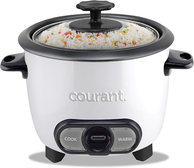 Courant Rice Cooker 6-Cup (Cooked) Removable Non-Stick Bowl One Touch Rice Cooker White