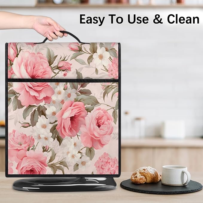 cfpolar Kitchen Aid Mixer Cover Compatible with 6-8 Quarts Flower Pink Rose Stand Mixer Cover Kitchen Aid Mixers Accessories Appliance Organizer Bag Dust Covers with Zipper Pocket