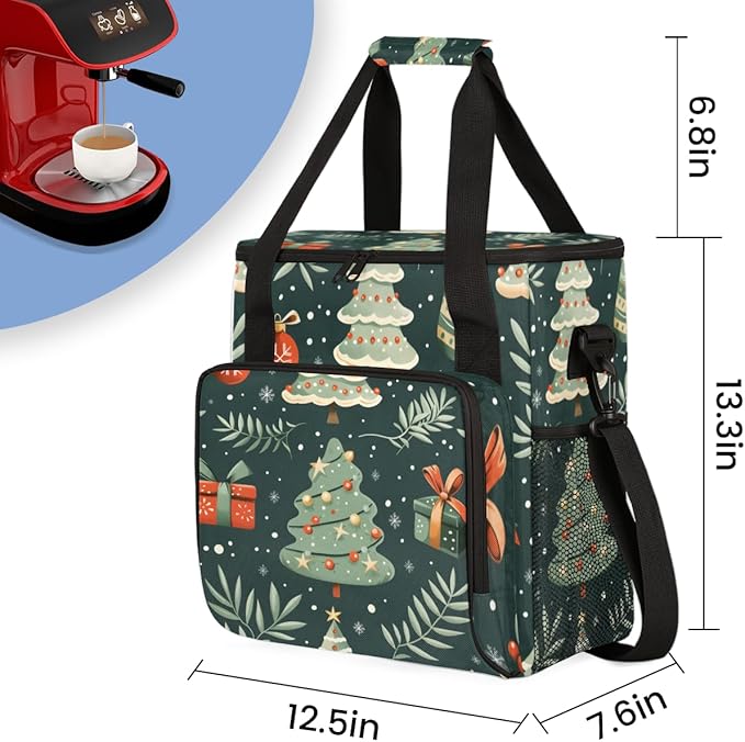 Cartoon Tree Coffee Maker Carrying Bag Christmas Tree Travel Storage Bag Compatible with K-Mini or K-Mini Plus Single Serve Coffee Brewer Carrying Case with Multiple Pockets &amp Shoulder Strap