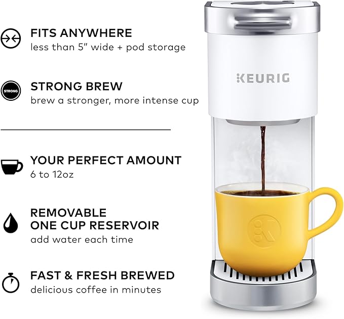 Keurig K-Mini Plus Single Serve K-Cup Pod Coffee Maker with 6 to 12oz Brew Size Stores up to 9 K-Cup Pods Travel Mug Friendly Matte White