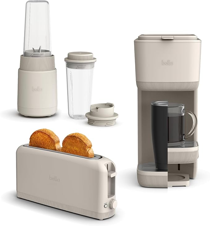 bella 2 Slice Slim Toaster + 6 Pcs Rocket Blender + Single Serve Kcup Coffee Maker Smart Toaster w 6 Shades Control Portable Smoothie Maker &amp Compact Coffee Machine Oatmilk