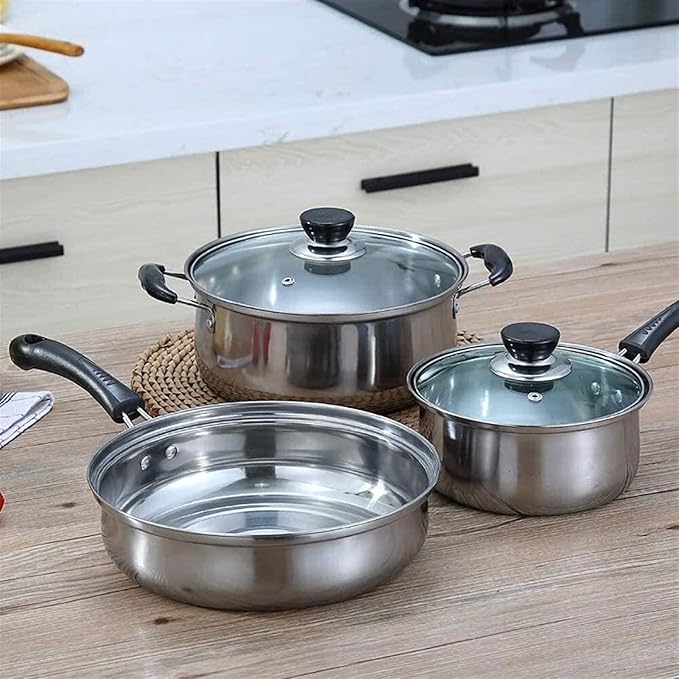 Kitchen Cookware SetMilk Pan and Saucepan Kitchen Cookware SetsStainless Steel Cookware Set3-Piece Set Variety Pack