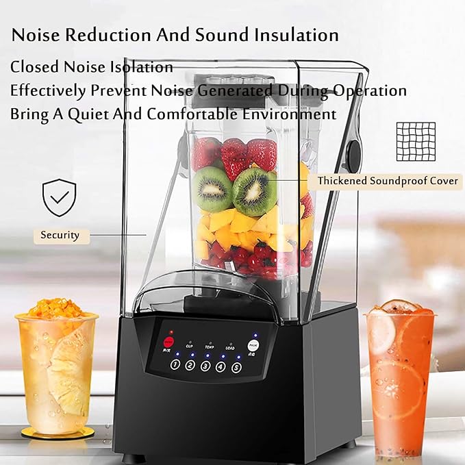 Smoothie Blender Maker Commercial Blender with Soundproof Shield17000rpm Blade Ice Crusher With Smart Control Panel for Crushing icesmoothiepureeRestaurant Bar Coffee Shop