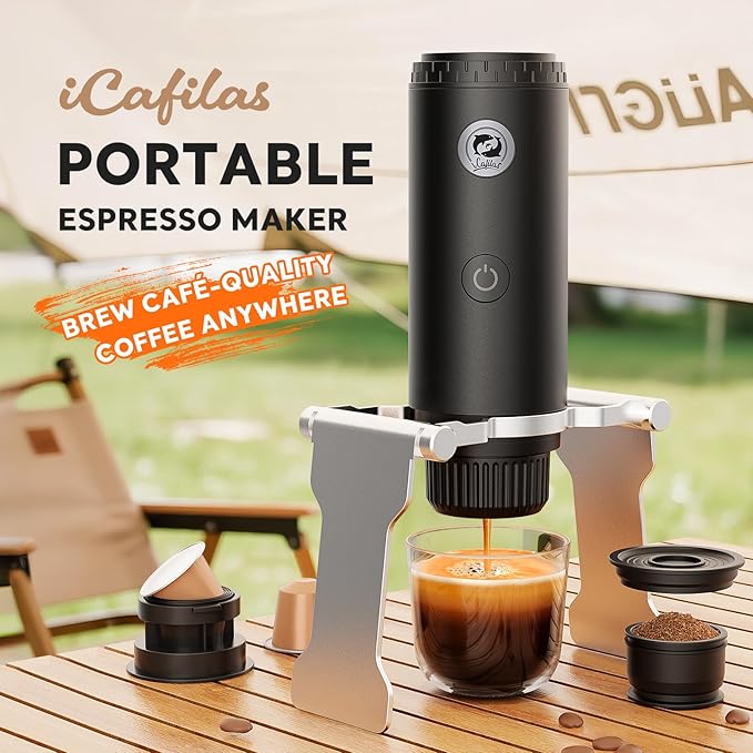 Portable Espresso Maker with Self Heating 19 Bar Electric Travel Coffee Maker for Camping&ampCar 2-in-1 Mini Espresso Machine Compatible with Nespresso Capsules &amp Ground Coffee 7800mAh Battery