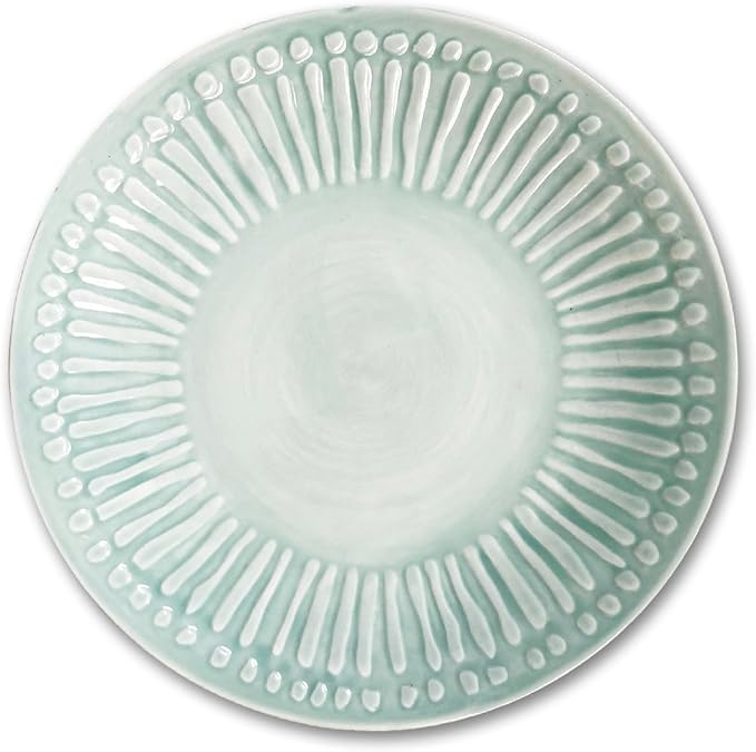 Artesa Color Full Mix Match 4 Dinnerware Set -4 Piece Handmade Ecuadorian Ceramic Pink &amp Mint with Embossed Pattern Plates Bowls &amp Cups Lead-Free Microwave Safe 11.4-Inch Plates