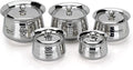 Sumeet Stainless Steel Handcrafted Hammered Texture Handi Set with Lid for Kitchen Set of 5 460ml 650ml 950ml 1300ml &amp 1700ml Silver