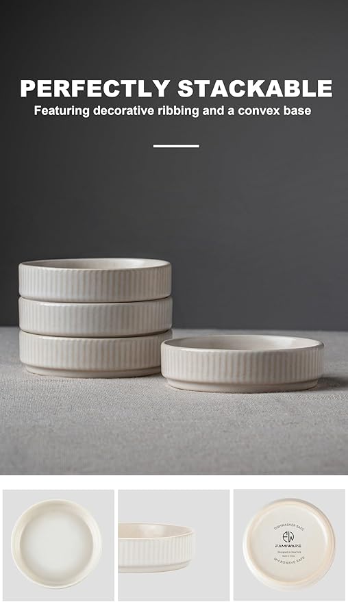 Famiware Dinnerware Set for 4 (12 Piece) and 4oz Dipping Bowl Set (6 Piece) - Star Stoneware Dishes - Matte White