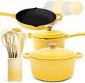 Larder &amp Vine 21 Piece Cookware Set (Limoncello) | Dutch Oven Utensil Set Saucepan Skillet and Trivets