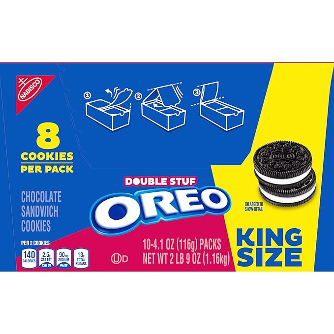 OREO Double Stuf Chocolate Sandwich Cookies King Size 10 Snack Packs (8 Cookies Per Pack)