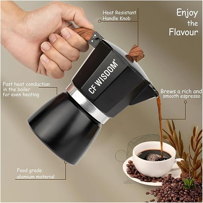 Moka Coffee Maker - Home Espresso Tool Heat Resistant Stainless Steel For Gas Stove(DMKW364)