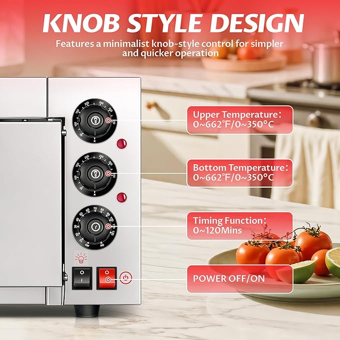 Commercial Pizza Oven 16 Inch Countertop Electric Pizza Oven with Pizza Stone Max Temperature Up to 662°F Stainless Steel Fast Baking Pizza Maker 1400W Energy Efficient Easy to Clean