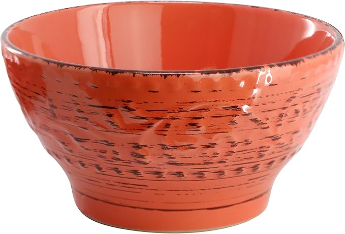 Elama Malibu Jasper 16-Piece Stoneware Embossed Pattern Reactive Glaze Orange Dinnerware Set Tableware Serveware Set (Jasper Orange)