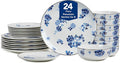 Stone Lain Viola 24-Piece Dinnerware Set Porcelain Plates and Bowls Set Dish Set for 8 Microwave and dishwasher Safe Blue