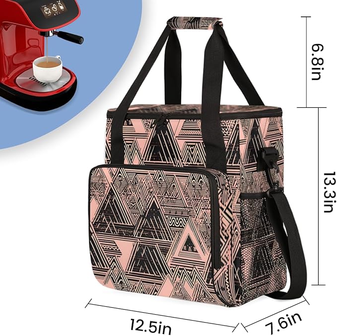 Pink Ethnic Aztec Coffee Maker Carrying Bag Retro Aztec Travel Storage Bag Compatible with K-Mini or K-Mini Plus Single Serve Coffee Brewer Carrying Case with Multiple Pockets &amp Shoulder Strap