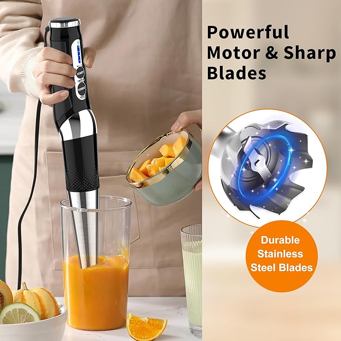 Immersion Blender Handheld 3-Angle Adjustable with 21-Speed Electric Hand Emulsion Stick Blender with Stainless Steel Blade for Milkshakes Puree Soup Baby Food Smoothies
