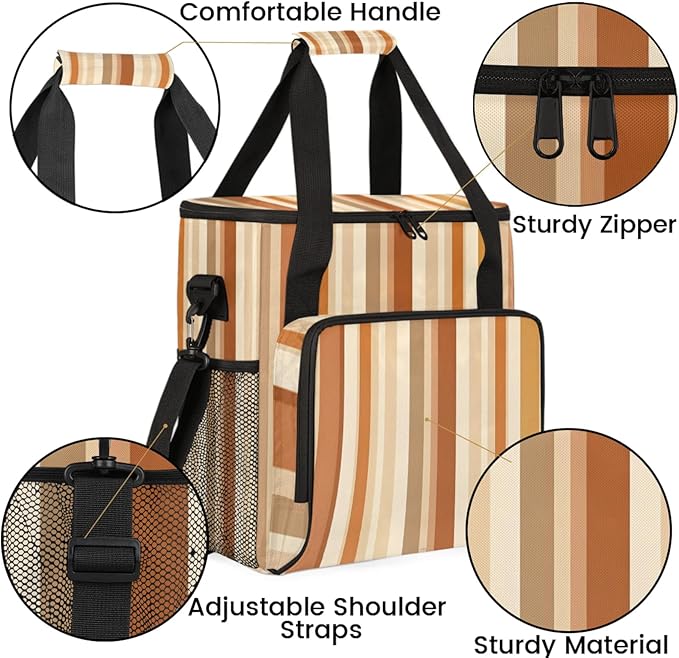 Stripes Coffee Maker Travel Bag for Keurig K-Mini/K-Mini Plus Insulated Waterproof Tote with Pockets for K-Cup Portable Single-Serve Brewer Case