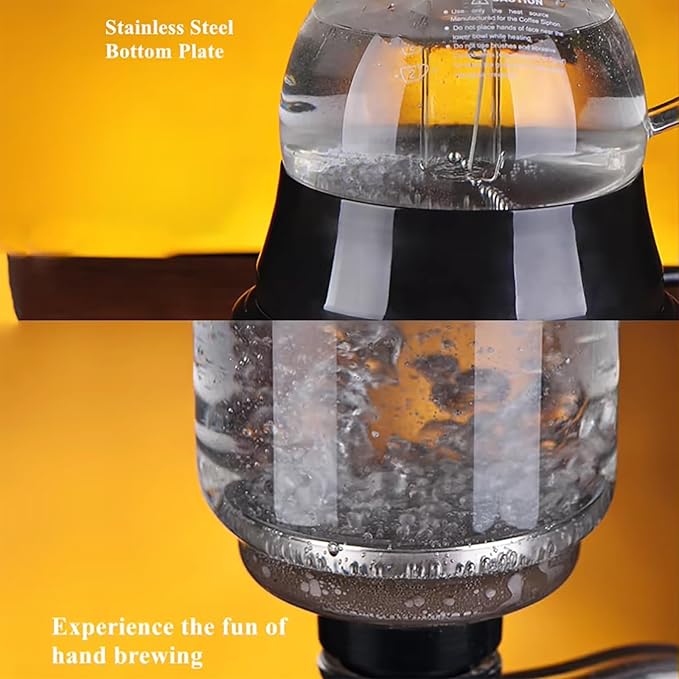 1-3 Cups Vacuum Glass Siphon Pot Tabletop Siphon Coffee Maker with Stainless Steel Heating Chassis Power 200-500W Adjustable and Automatic Timing Brewing for Coffee Shop Coffee Lover
