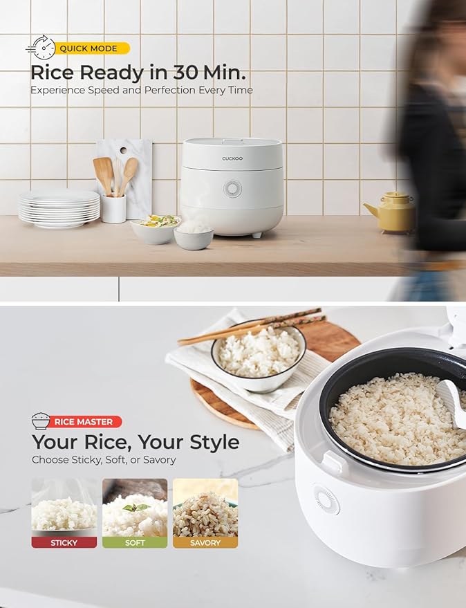 CUCKOO Micom Rice Cooker 6-Cup Uncooked / 12-Cup Cooked with Nonstick Inner Pot Versatile Rice Maker with 9 Menu Options Fuzzy Logic Technology Auto Clean Quick Rice Mode White (CR-0675FW)