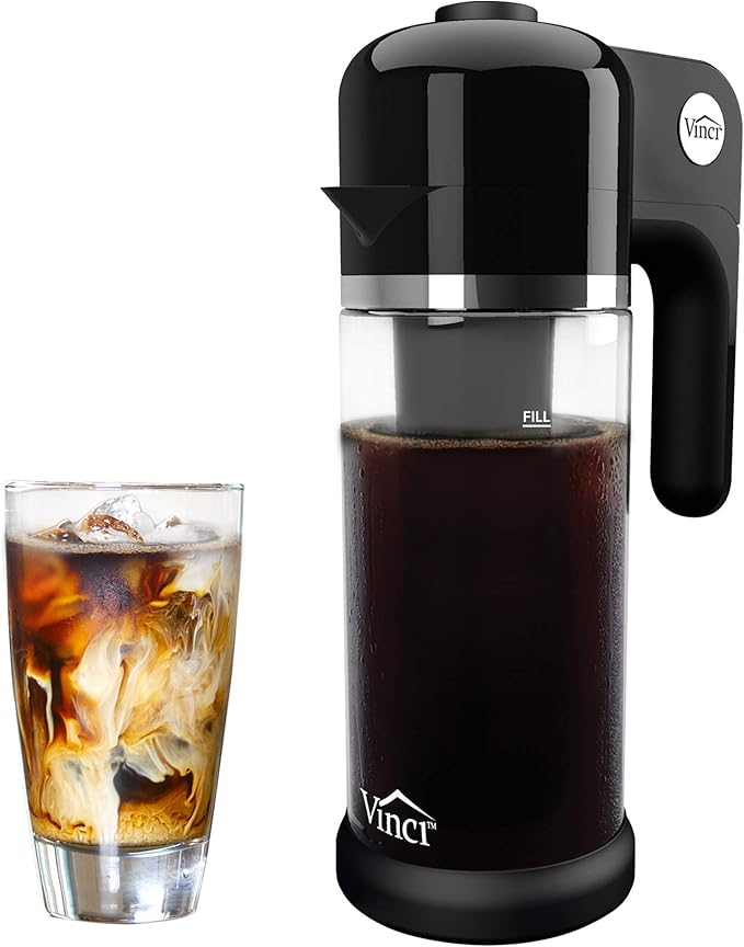 VINCI Express Cold Brew Electric Cold Brew Coffee Maker in 10 minutes Glass Carafe 3 Brew Strength Settings &amp Cleaning Cycle Easy to Use &amp Clean Cold Brewer for Iced Coffee 1.4 L Dial Co