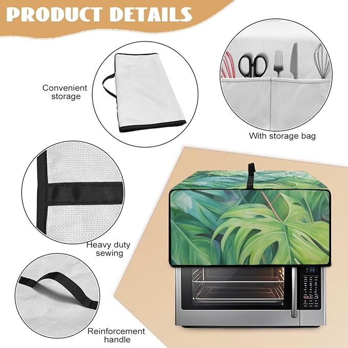 Mumeson Palm Leaves Bread Machine Cover with Multi Pocktes Small Kitchen Appliance Toaster Oven Cover with Top handle Home Decor Fingerprint Protection