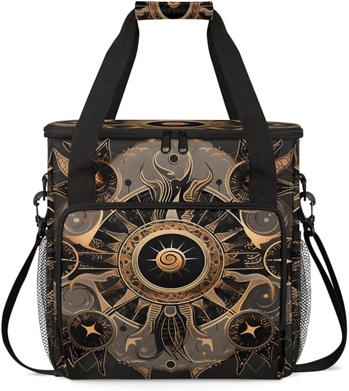 Gold Mandala Coffee Maker Carrying Bag Magic Eyes Travel Storage Bag Compatible with K-Mini or K-Mini Plus Single Serve Coffee Brewer Carrying Case with Multiple Pockets &amp Shoulder Strap