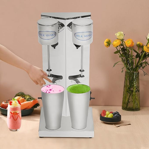 110V 180W Commercial Stainless Steel Milk Shake MachineDouble Head Electric Milkshake Maker with 2Pcs 800ml CupsHousehold Milk Shaker for Milk Drink Tea Juice