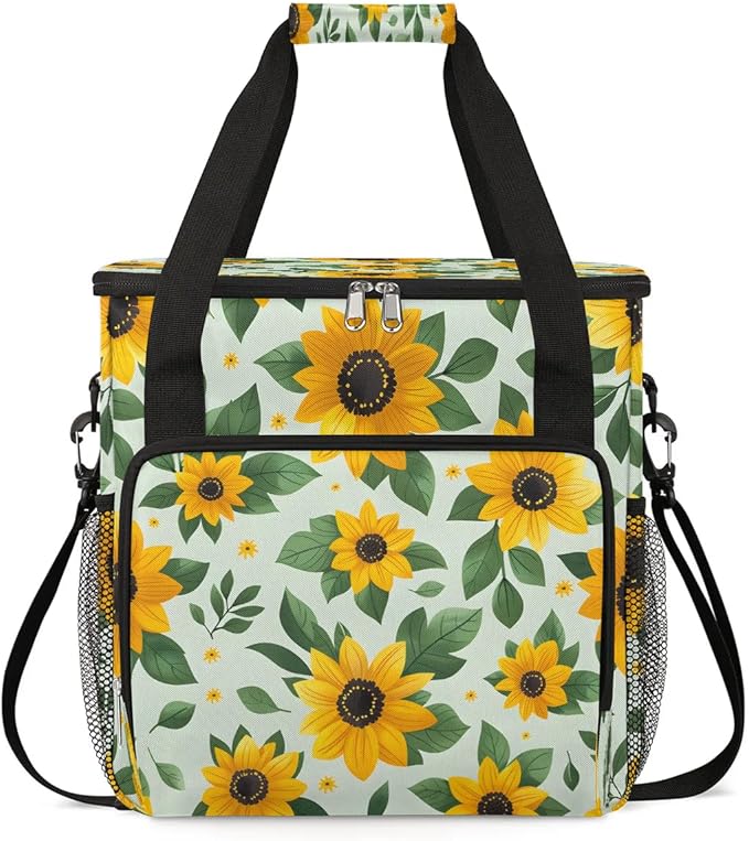 Lovely Sunflower Print Coffee Maker Carrying Bag Compatible with K-Mini or K-Mini Plus Portable Single Cup Coffee Maker Case with Pockets for K Cup Pods