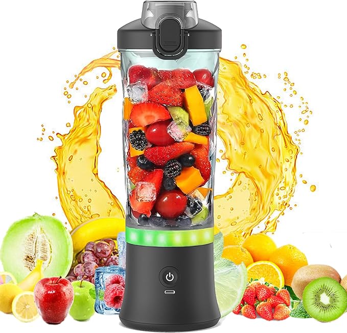 20 Oz Portable Blender for Shakes Smoothies Travel Gym Home Office Personal Size with 6 Blades Waterproof USB Rechargeable Handheld Blender Cup Black