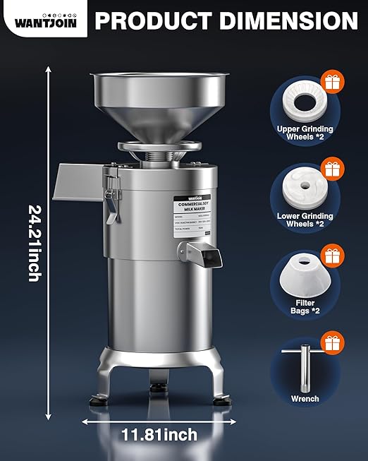 WantJoin Commercial Soy Milk Maker - 25KG/H High Output Automatic Stainless Steel Soybean Milk Maker Machine 2800RPM with Slag Separation for Soymilk Nut Milk Tofu Rice Milk for Restaurant Canteen