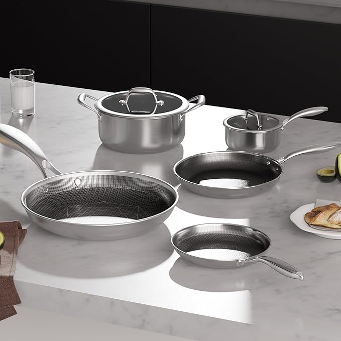COOKER KING Stainless Steel 7PCS Cookware Set Pots and Pans Set Non Stick Frying Pans Saucepans &amp Stock Pot with Lid Non-Toxic Induction Oven Dishwasher Safe