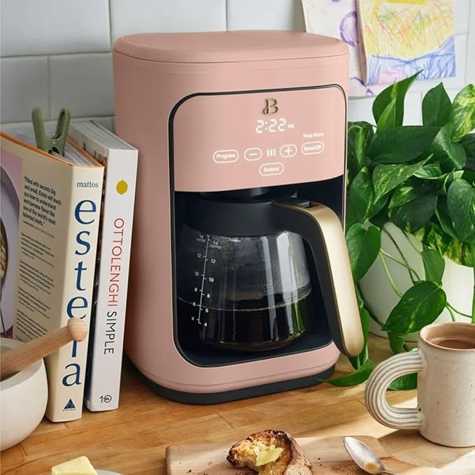 Programmable 14-Cup Drip Coffee Maker with Touch-Activated Display and Reusable Filter for Hot Coffee Brewing (Rose)