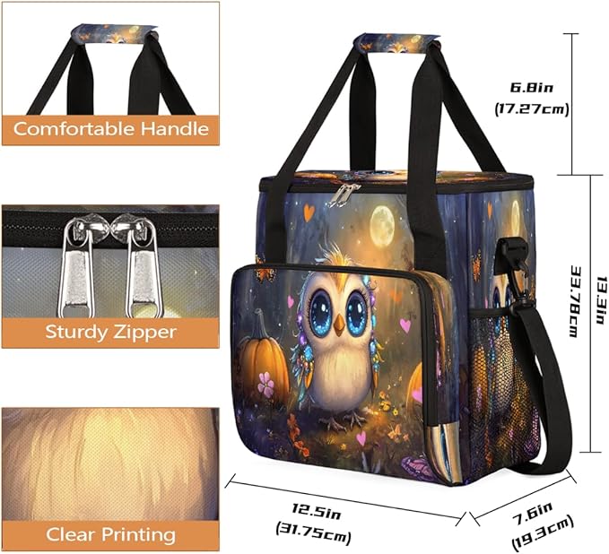 Cartoon Owl Pumpkin Butterfly Coffee Maker Carring Bag Travel Carrying Storage Tote Bag Compatible with Keurig K-Mini or K-Mini Plus Portable Single Serve Coffee Brewer Case with Pockets