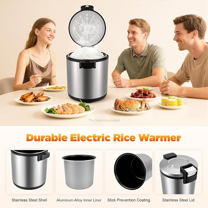 6 Gallon Electric Rice Warmer with Flip Lid – Stainless Steel &amp Aluminum Alloy Rice Cooker Warmer 2-Stage Temperature Control (154.4°F/161.6°F) 110V Food Warmer for Home Party Restaurant Buff