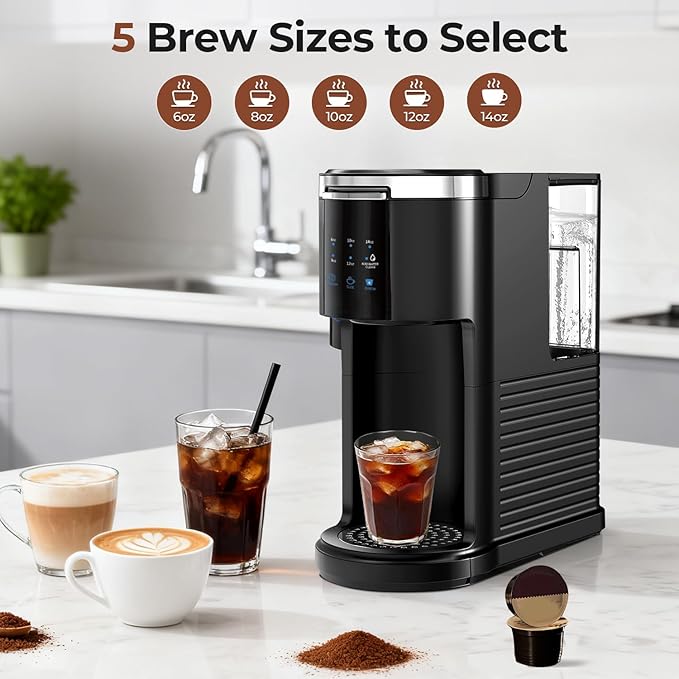 Single Serve Coffee Maker for Ground Coffee6 to 14 Oz Brew Sizes40oz Removable Water TankCompact Portable Coffee Machine for HomeBlack